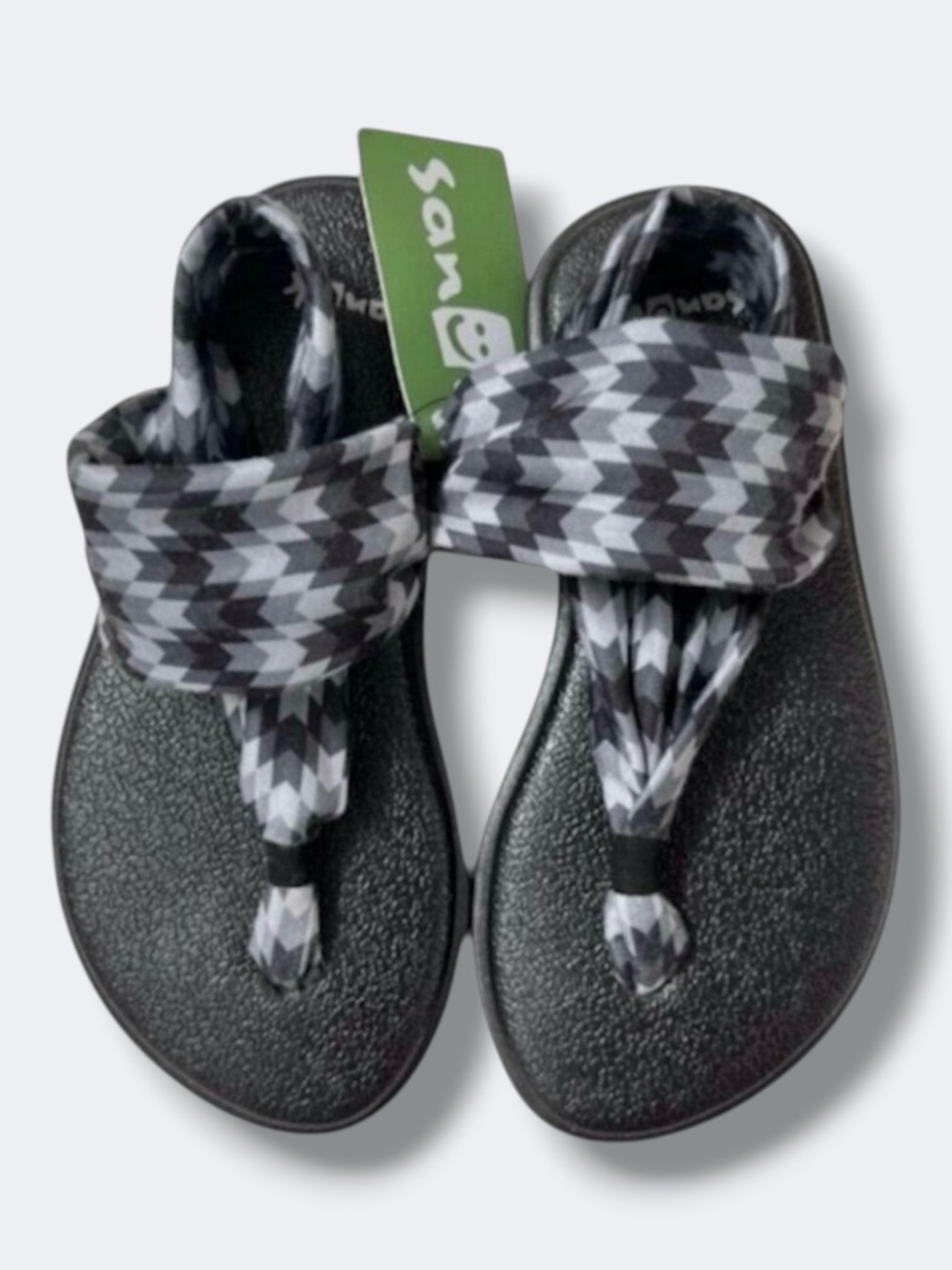Sanuk Lil Yoga Sling 2 Sandals Girls 11 12 Black Gray Chevron Beach Flip Flops